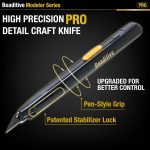 High Precision Detail Craft Knife Pro - 30 Degree Blade Utility Knife - Art, Craft, Model Making (1 Pro Knife, 10 Black Blades) - Image 3
