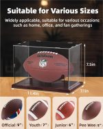 Fitense Full Size Acrylic Football Display Case Solid Wood Base | UV protective transparent holder with removable bracket, storage for signed football sports memorabilia collectibles - Image 3