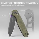 Kizer Pokiman CS Pocket Knife, 3.16" Sheepsfoot D2 Blade Folding Knife | Olive Green Micarta Handle, Gray PVD Coating & Stonewashed Finish, Thumb Stud Opener, Clutch Lock EDC Knife V3789M3 - Image 4