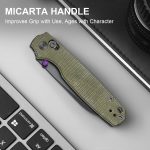 Kizer Pokiman CS Pocket Knife, 3.16" Sheepsfoot D2 Blade Folding Knife | Olive Green Micarta Handle, Gray PVD Coating & Stonewashed Finish, Thumb Stud Opener, Clutch Lock EDC Knife V3789M3 - Image 6