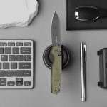 Kizer Pokiman CS Pocket Knife, 3.16" Sheepsfoot D2 Blade Folding Knife | Olive Green Micarta Handle, Gray PVD Coating & Stonewashed Finish, Thumb Stud Opener, Clutch Lock EDC Knife V3789M3 - Image 9