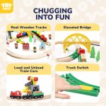 TOY Life Wooden Train Set with Crane, 60-Pc Track, Boys 3-8 | Magnetic Snap-Together, Fits Thomas Brio Chuggington, Fine-Motor Play, Unisex Kids, Birthday Gift - Image 3