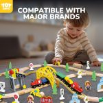 TOY Life Wooden Train Set with Crane, 60-Pc Track, Boys 3-8 | Magnetic Snap-Together, Fits Thomas Brio Chuggington, Fine-Motor Play, Unisex Kids, Birthday Gift - Image 4