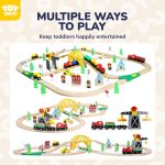 TOY Life Wooden Train Set with Crane, 60-Pc Track, Boys 3-8 | Magnetic Snap-Together, Fits Thomas Brio Chuggington, Fine-Motor Play, Unisex Kids, Birthday Gift - Image 5
