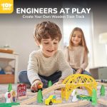 TOY Life Wooden Train Set with Crane, 60-Pc Track, Boys 3-8 | Magnetic Snap-Together, Fits Thomas Brio Chuggington, Fine-Motor Play, Unisex Kids, Birthday Gift - Image 6