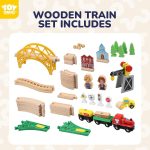 TOY Life Wooden Train Set with Crane, 60-Pc Track, Boys 3-8 | Magnetic Snap-Together, Fits Thomas Brio Chuggington, Fine-Motor Play, Unisex Kids, Birthday Gift - Image 8