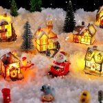 Woanger 29 Pieces Christmas Village Set LED Lighted Houses for Christmas Village Xmas Scene Figurines Decoration Crafted Poly Resin Collectables for Holiday Party Decor - Image 4
