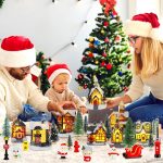 Woanger 29 Pieces Christmas Village Set LED Lighted Houses for Christmas Village Xmas Scene Figurines Decoration Crafted Poly Resin Collectables for Holiday Party Decor - Image 5