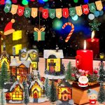 Woanger 29 Pieces Christmas Village Set LED Lighted Houses for Christmas Village Xmas Scene Figurines Decoration Crafted Poly Resin Collectables for Holiday Party Decor - Image 6