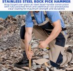 17PCS Geology Rock Pick Hammer Kit, 32oz Hammer & 3 PCS Digging Chisels Set for Rock Hounding, Gold Mining & Prospecting Equipment Tool with Multi-function Sholve, Compass, Whistle, Chisel - Image 6