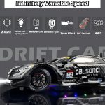 HTURCCOP 1:16 RC Drift Car 2.4GHz Spray 4WD LED Lights 30+KM/H High Speed Remote Control Car 2 Batteries 60Min Infinitely Variable Speed Drift Car Toys for Adults and Kids (Black 1:16) - Image 5
