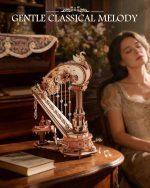 ROKR 3D Wooden Puzzle Harp Music Box, Building Model Kit with Mechanical Movement, Gift for Adults Women, Elegant Home Decor for Desk & Shelf - Image 4