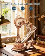 ROKR 3D Wooden Puzzle Harp Music Box, Building Model Kit with Mechanical Movement, Gift for Adults Women, Elegant Home Decor for Desk & Shelf - Image 5