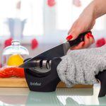 4-in-1 Kitchen Knife Accessories: 3-Stage Knife Sharpener Helps Repair, Restore, Polish Blades and Cut-Resistant Glove (Black) - Image 7