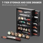 AUTOARK Knife & Medals Display Case,7 Rows,AHK-070 | Military Folding Knife Shadow Box,Wall Mount or Tabletop,Large Capacity,Removable Shelves & Side Drawer - Image 7