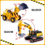 Alloy Die-Cast Construction Vehicles Toys Set w/Semi Truck, Excavator & Bulldozer - Real Lights & Sounds, Movable Parts - Learning Toys Gift for 3-7 Year Old Boys Girls - Image 3