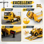 Alloy Die-Cast Construction Vehicles Toys Set w/Semi Truck, Excavator & Bulldozer - Real Lights & Sounds, Movable Parts - Learning Toys Gift for 3-7 Year Old Boys Girls - Image 4