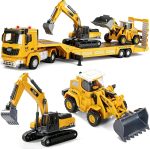 Alloy Die-Cast Construction Vehicles Toys Set w/Semi Truck, Excavator & Bulldozer - Real Lights & Sounds, Movable Parts - Learning Toys Gift for 3-7 Year Old Boys Girls - Image 9