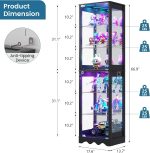 Dystler 6 Tier Glass Display Cabinet with RGB Lights | Adjustable Shelves, Human Sensor Lighting Curio Cabinet, Modern LED Display Case for Collectibles, Black - Image 3
