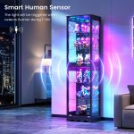 Dystler 6 Tier Glass Display Cabinet with RGB Lights | Adjustable Shelves, Human Sensor Lighting Curio Cabinet, Modern LED Display Case for Collectibles, Black - Image 5