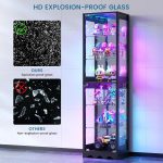 Dystler 6 Tier Glass Display Cabinet with RGB Lights | Adjustable Shelves, Human Sensor Lighting Curio Cabinet, Modern LED Display Case for Collectibles, Black - Image 7