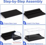 2 Pack Minifigure Display Case for Action Figures Blocks, Clear Dustproof Acrylic Display Box Storage with 3 Movable Steps Gifts for Children,Black… - Image 6