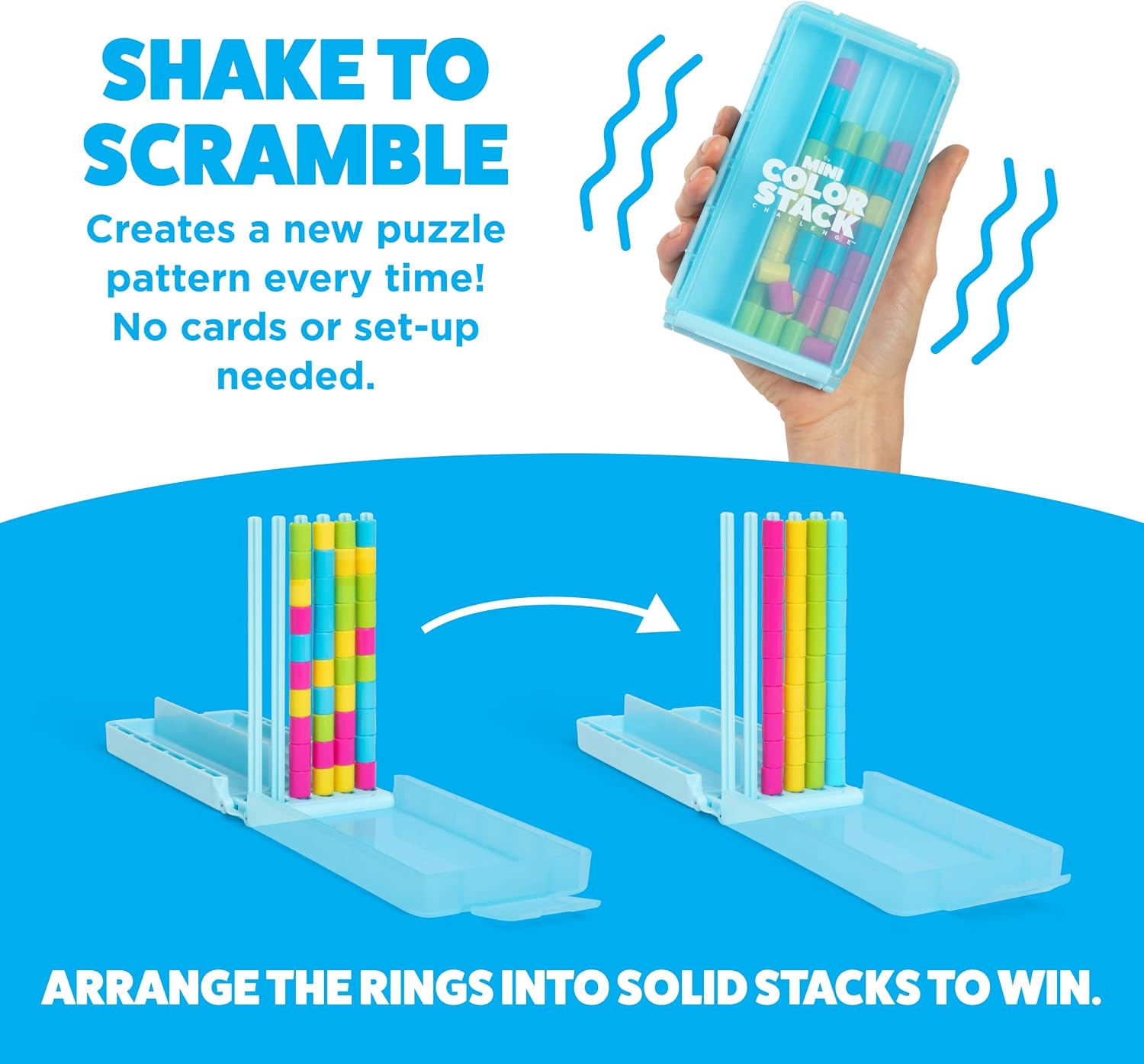 Mini Color Stack Challenge by Relatable - Shake It, Sort It, Solve It. A Solo-Play Travel Games Version of The Viral Color Stack Game for Ages 8+ – Includes 1 Travel Case and 40 Rings - Image 4