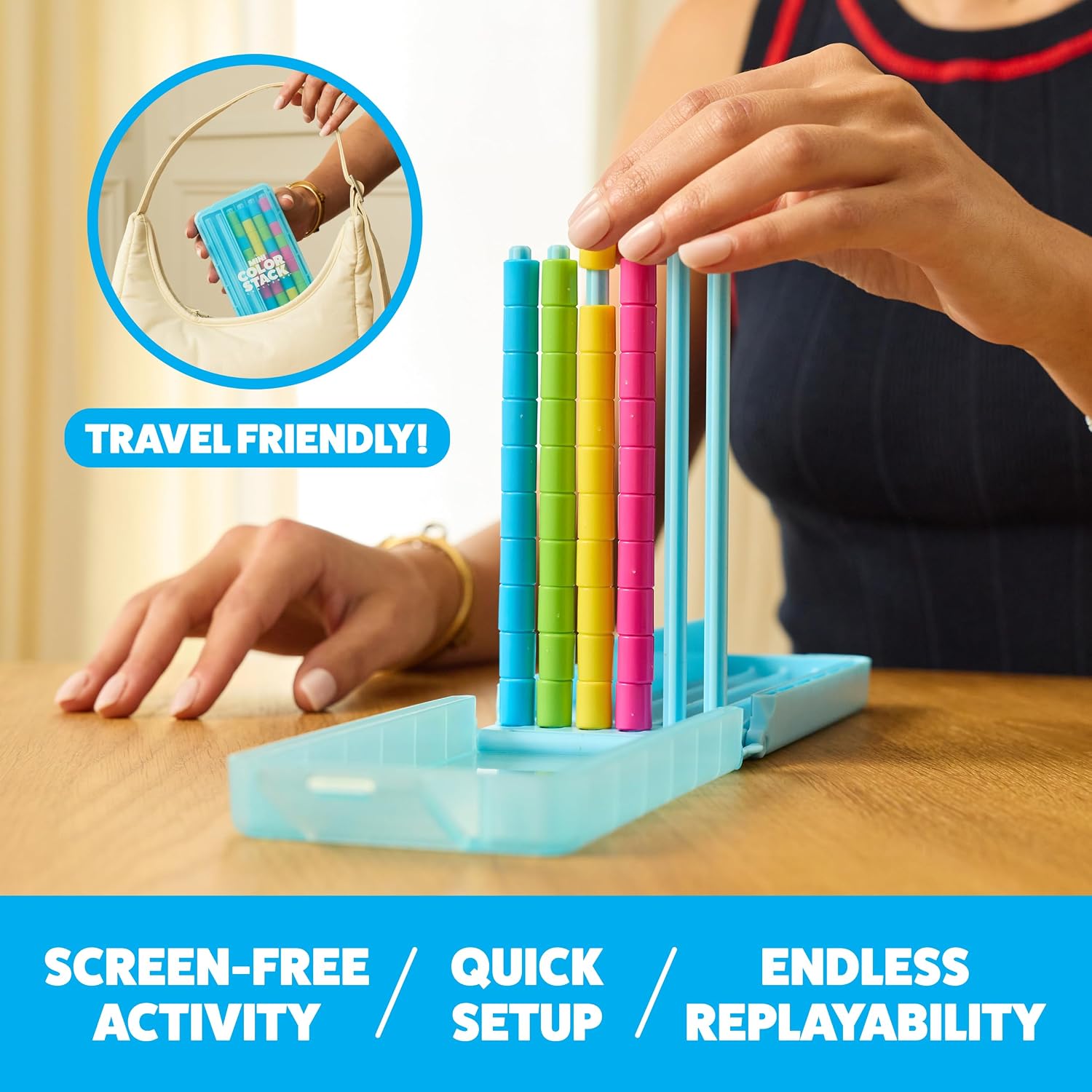 Mini Color Stack Challenge by Relatable - Shake It, Sort It, Solve It. A Solo-Play Travel Games Version of The Viral Color Stack Game for Ages 8+ – Includes 1 Travel Case and 40 Rings - Image 6