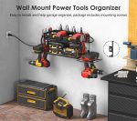 CCCEI Garage Tools Storage with Charging Station. Power Tool Battery Organizer Utility Shelf with Power Strip. 4 Drills Holder Wall Mount Rack, Black. - Image 4