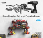 CCCEI Garage Tools Storage with Charging Station. Power Tool Battery Organizer Utility Shelf with Power Strip. 4 Drills Holder Wall Mount Rack, Black. - Image 8