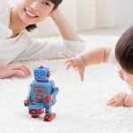 Clockwork Tin Robot Toy Desk Decor Blue | Clockwork drumming action, retro collectible, for home office decor & gifting, tin material, 3.74 x 2.16 x 2.16in - Image 4