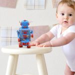 Clockwork Tin Robot Toy Desk Decor Blue | Clockwork drumming action, retro collectible, for home office decor & gifting, tin material, 3.74 x 2.16 x 2.16in - Image 5