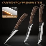 HOSHANHO Butcher Knife Set 3PCS, Sharp Fillet & Utility & Paring Knife Set | Hand Forged Kitchen Knife Set, Upgraded High Carbon Stainless Steel Meat Cutting for Home, Outdoor, Gift for Men - Image 4