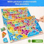 SYNARRY Large USA Wooden Puzzles for Kids Ages 3-5, Learning United States Map Puzles for Kids Ages 4-6, Wood Jigsaw Puzzles Educational Games Toys Gifts for Boys Girls Ages 3-8 - Image 4