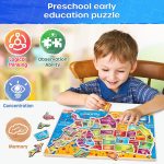 SYNARRY Large USA Wooden Puzzles for Kids Ages 3-5, Learning United States Map Puzles for Kids Ages 4-6, Wood Jigsaw Puzzles Educational Games Toys Gifts for Boys Girls Ages 3-8 - Image 6
