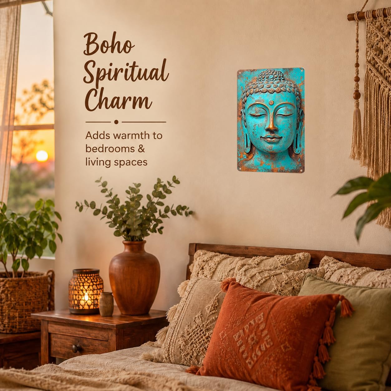 Turquoise Buddha Metal Wall Art, 8x12 Inch Vintage Zen Buddha Aluminum Sign, Rustic Spiritual Decor for Yoga Studio, Meditation Room, Boho Home Accent - Image 5