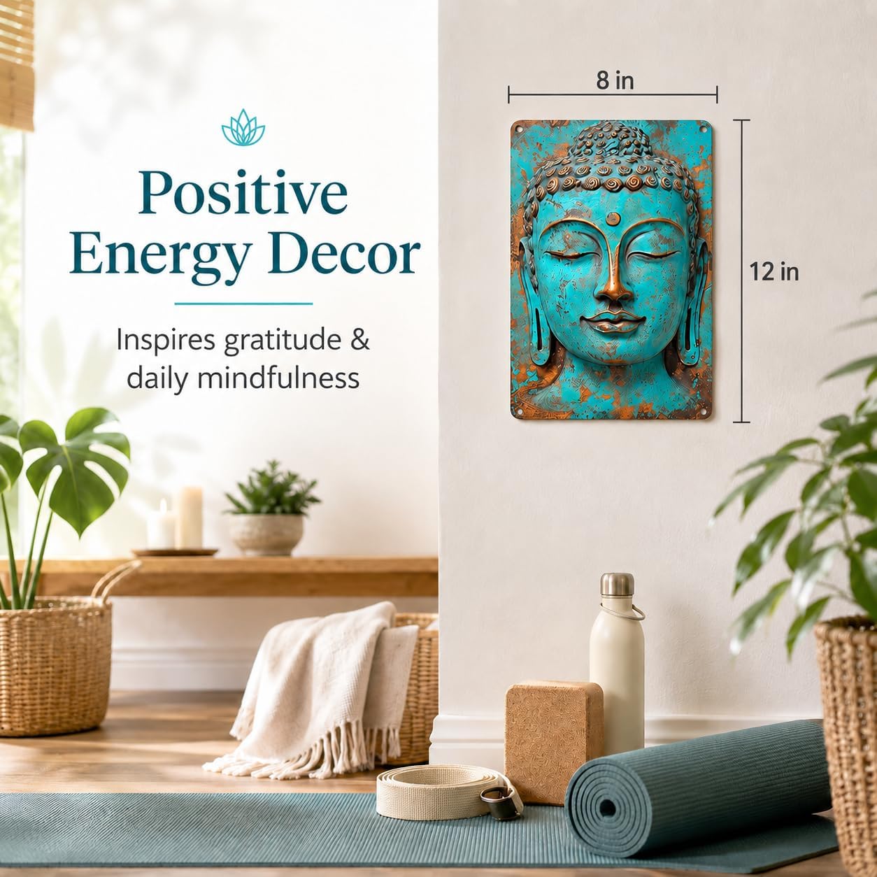 Turquoise Buddha Metal Wall Art, 8x12 Inch Vintage Zen Buddha Aluminum Sign, Rustic Spiritual Decor for Yoga Studio, Meditation Room, Boho Home Accent - Image 6