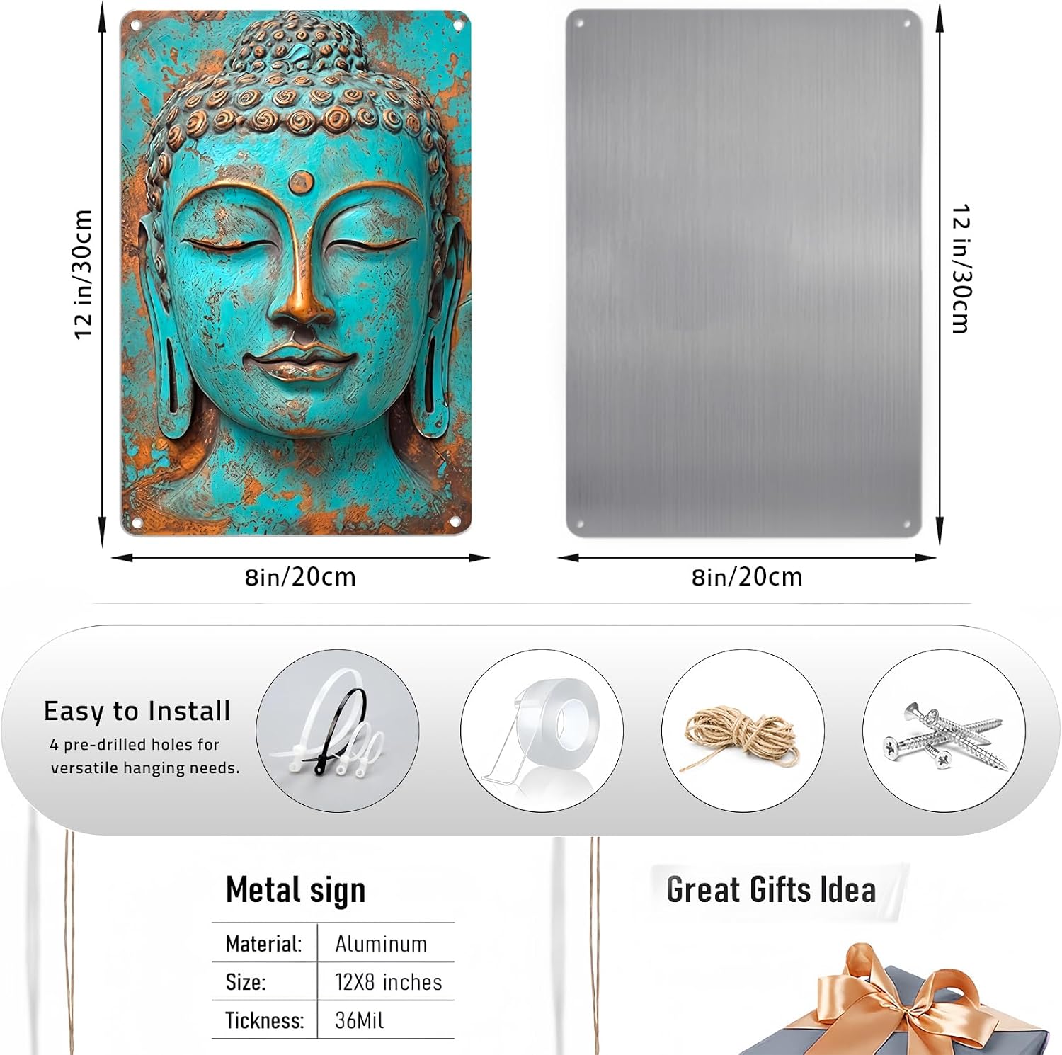 Turquoise Buddha Metal Wall Art, 8x12 Inch Vintage Zen Buddha Aluminum Sign, Rustic Spiritual Decor for Yoga Studio, Meditation Room, Boho Home Accent - Image 7