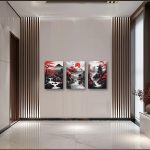 PBXBJY Japanese Canvas Wall Art 3 Pieces Japanese Landscape Painting Prints Red and Black Cherry Blossom Trees Building Pictures Living Room Office Decor Frame (12x16inchx3Pcs) - Image 3
