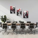 PBXBJY Japanese Canvas Wall Art 3 Pieces Japanese Landscape Painting Prints Red and Black Cherry Blossom Trees Building Pictures Living Room Office Decor Frame (12x16inchx3Pcs) - Image 4