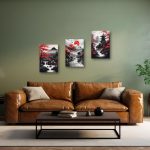 PBXBJY Japanese Canvas Wall Art 3 Pieces Japanese Landscape Painting Prints Red and Black Cherry Blossom Trees Building Pictures Living Room Office Decor Frame (12x16inchx3Pcs) - Image 5