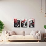 PBXBJY Japanese Canvas Wall Art 3 Pieces Japanese Landscape Painting Prints Red and Black Cherry Blossom Trees Building Pictures Living Room Office Decor Frame (12x16inchx3Pcs) - Image 6