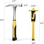 INCLY 5 PCS Geology Rock Pick Equipment Kit for Gold Mining & Prospecting | 32oz Rock Hammer, 12" Mason Concrete Chisel, Safety Glasses, Whistle, Jewelers Loupe, For Rounding, Stone Breaking - Image 3