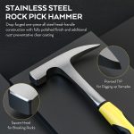 INCLY 5 PCS Geology Rock Pick Equipment Kit for Gold Mining & Prospecting | 32oz Rock Hammer, 12" Mason Concrete Chisel, Safety Glasses, Whistle, Jewelers Loupe, For Rounding, Stone Breaking - Image 4