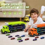 Carrier Truck Toy,33" Foldable 2-Layer Race Track,6 Metal Cars(Green) | Easy to Store and Carry,Birthday Toy Gift for Toddler Boys Girls 3 4 5 6 7 8 - Image 3