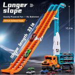 Carrier Truck Toy,33" Foldable 2-Layer Race Track,6 Metal Cars(Green) | Easy to Store and Carry,Birthday Toy Gift for Toddler Boys Girls 3 4 5 6 7 8 - Image 5
