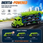 Carrier Truck Toy,33" Foldable 2-Layer Race Track,6 Metal Cars(Green) | Easy to Store and Carry,Birthday Toy Gift for Toddler Boys Girls 3 4 5 6 7 8 - Image 7