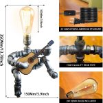 Steampunk Guitar Pipe Robot Table Lamp, Adjustable Industrial Water Pipe Desk Lamp with Wooden Guitar & Edison Bulb,Music Lovers, Bedside, Bar Cafe - Cool Unique Gifts - Image 4