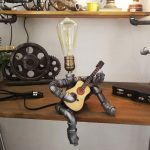 Steampunk Guitar Pipe Robot Table Lamp, Adjustable Industrial Water Pipe Desk Lamp with Wooden Guitar & Edison Bulb,Music Lovers, Bedside, Bar Cafe - Cool Unique Gifts - Image 6