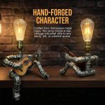 Steampunk Guitar Pipe Robot Table Lamp, Adjustable Industrial Water Pipe Desk Lamp with Wooden Guitar & Edison Bulb,Music Lovers, Bedside, Bar Cafe - Cool Unique Gifts - Image 7